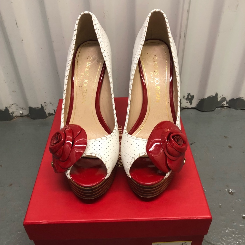 Retro 2005 Charles Jourdan Peep-toe Wood Stilettos